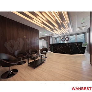 Luxury Artificial Marble Solid Surface Diamond Shape Black Lobby Hall Office Hair Salon Hotel Spa Clinic Shopping Center Reception Desk Front Table