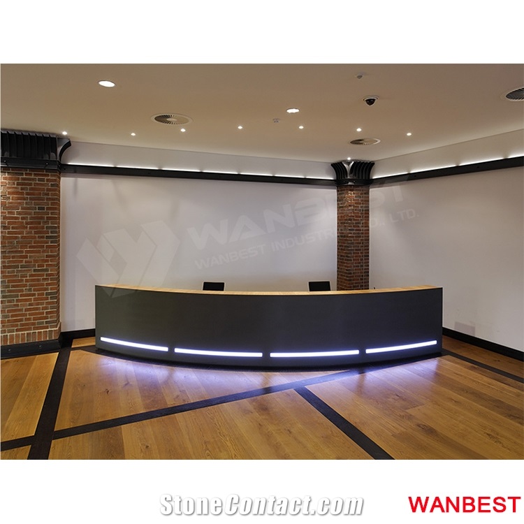 Luxury Artificial Marble Solid Surface Diamond Shape Black Lobby Hall Office Hair Salon Hotel Spa Clinic Shopping Center Reception Desk Front Table
