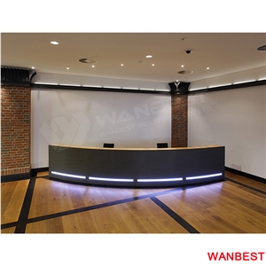 Luxury Artificial Marble Solid Surface Diamond Shape Black Lobby Hall Office Hair Salon Hotel Spa Clinic Shopping Center Reception Desk Front Table