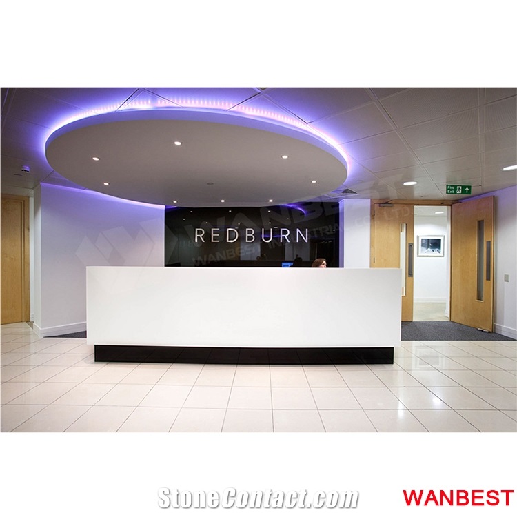 Luxury Artificial Marble Solid Surface Diamond Shape Black Lobby Hall Office Hair Salon Hotel Spa Clinic Shopping Center Reception Desk Front Table