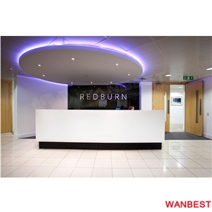 Luxury Artificial Marble Solid Surface Diamond Shape Black Lobby Hall Office Hair Salon Hotel Spa Clinic Shopping Center Reception Desk Front Table