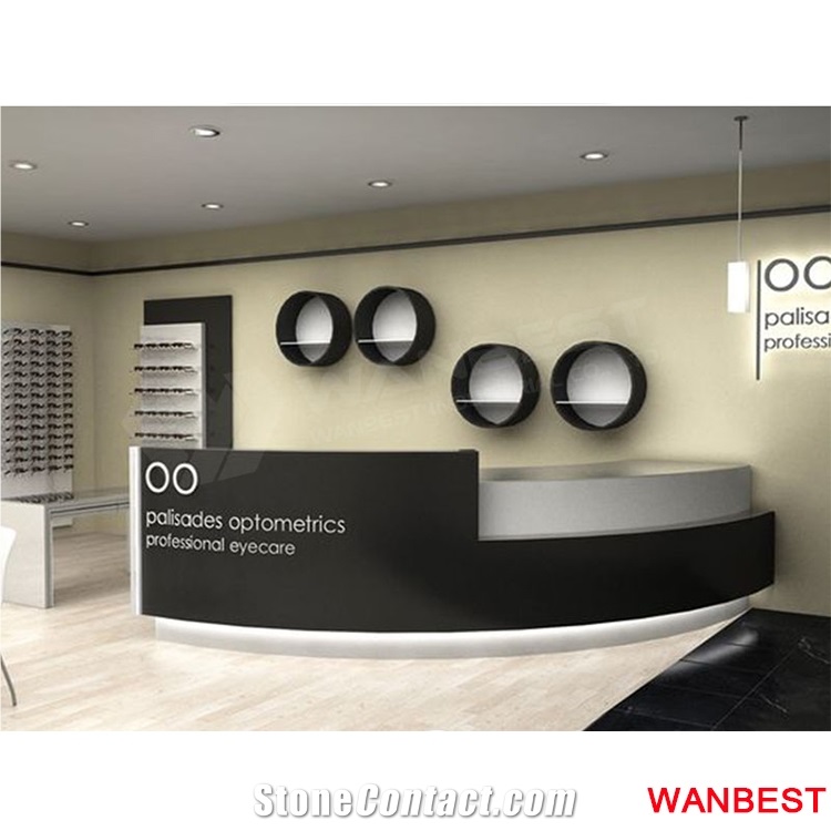 Luxury Artificial Marble Solid Surface Diamond Shape Black Lobby Hall Office Hair Salon Hotel Spa Clinic Shopping Center Reception Desk Front Table