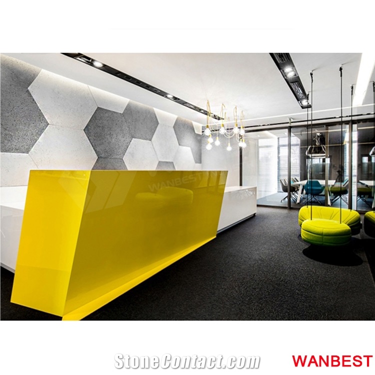 Luxury Artificial Stone Solid Surface Long Office Hotel Clinic Company Lobby Fitness Center Standing Reception Desk Front Table for Beauty Salon
