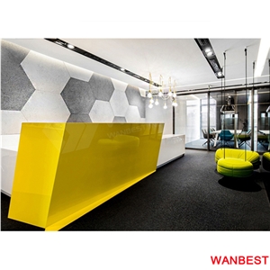 Luxury Artificial Stone Solid Surface Long Office Hotel Clinic Company Lobby Fitness Center Standing Reception Desk Front Table for Beauty Salon