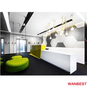 Luxury Artificial Stone Solid Surface Long Office Hotel Clinic Company Lobby Fitness Center Standing Reception Desk Front Table for Beauty Salon
