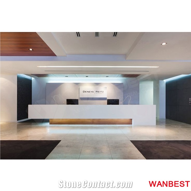 Luxury Artificial Stone Solid Surface Long Office Hotel Clinic Company Lobby Fitness Center Standing Reception Desk Front Table for Beauty Salon