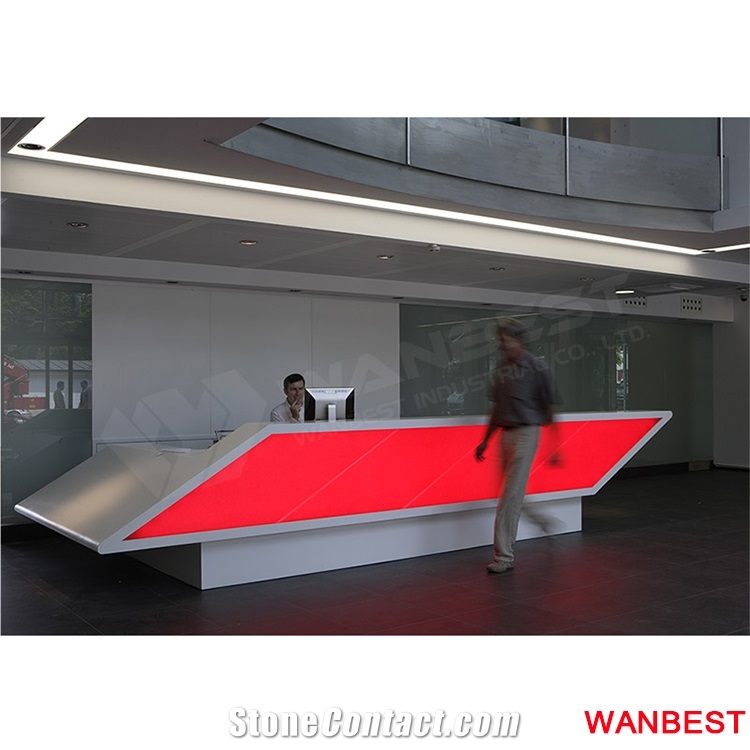 Luxury Artificial Stone Solid Surface Long Office Hotel Clinic Company Lobby Fitness Center Standing Reception Desk Front Table for Beauty Salon