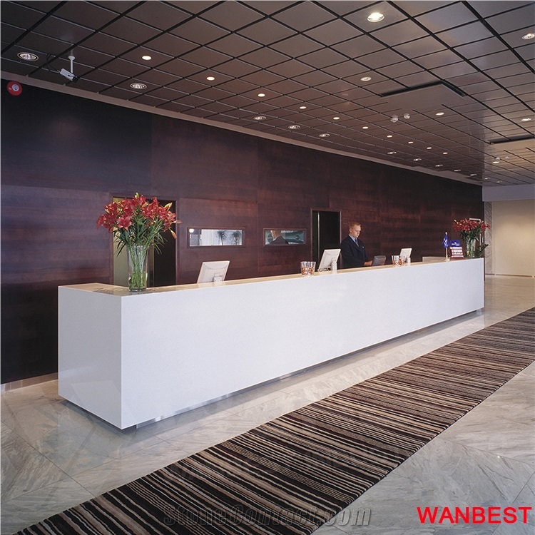 Luxury Artificial Stone Solid Surface Long Office Hotel Clinic Company Lobby Fitness Center Standing Reception Desk Front Table for Beauty Salon