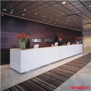 Luxury Artificial Stone Solid Surface Long Office Hotel Clinic Company Lobby Fitness Center Standing Reception Desk Front Table for Beauty Salon