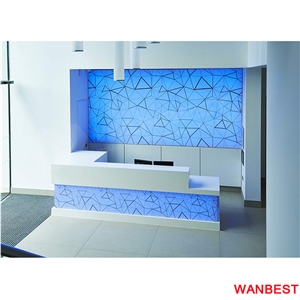 Luxury White Solid Surface Acrylic Curved Hotel Lobby Shopping Mall Company Hall Hospital Salon Reception Desk Information Counter with Back Wall