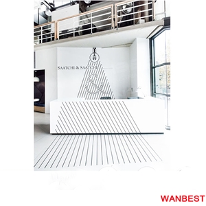 Luxury White Solid Surface Acrylic Curved Hotel Lobby Shopping Mall Company Hall Hospital Salon Reception Desk Information Counter with Back Wall