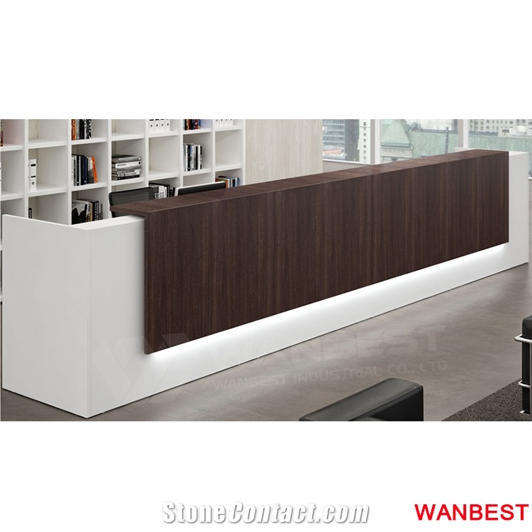Modern Artificial Stone Acrylic Led U Shape Office Company Salon Clinic Library Hotel Lobby 2 Person Reception Area Counter Desk Design with Light