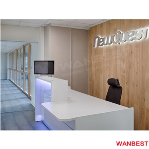 Modern Fancy Design Acrylic Solid Surface White Led Lighted Bank Office Spa Club Hotel Gym Nail Salon Fitness Center Reception Desk Front Table Design