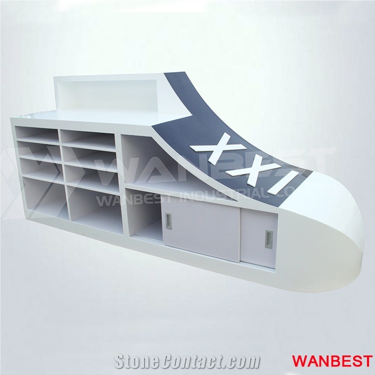 Special Design Acrylic Artificial Stone Shoe Design Shop Retail Store Shopping Center Lobby Mall Office Portable Reception Desk Cashier Counter