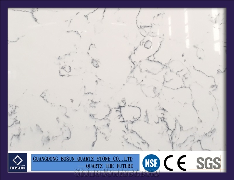 Artificial Quartz Stone Bs3106 Carrara White Solid Surfaces Polished Slabs & Tiles Engineered Stone