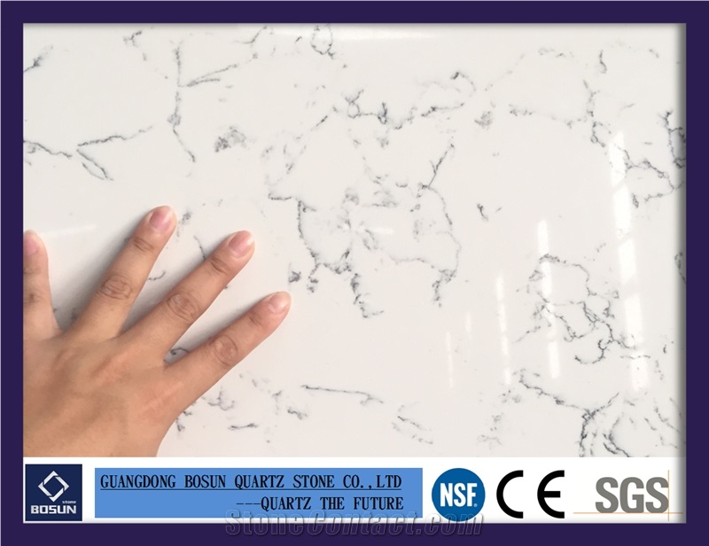 Artificial Quartz Stone Bs3106 Carrara White Solid Surfaces Polished Slabs & Tiles Engineered Stone