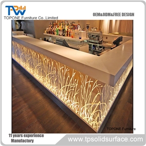 Artificial Marble Stone Juice Bar Counter China, Interior Stone Acrylic Solid Surface Factory Price Led Restaurant Bar Counter Tops Stone Furniture