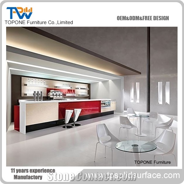 Artificial Marble Stone Juice Bar Counter China, Interior Stone Acrylic Solid Surface Factory Price Led Restaurant Bar Counter Tops Stone Furniture