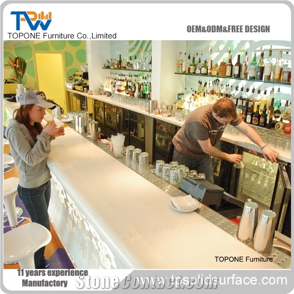Artificial Marble Stone Juice Bar Counter China, Interior Stone Acrylic Solid Surface Factory Price Led Restaurant Bar Counter Tops Stone Furniture