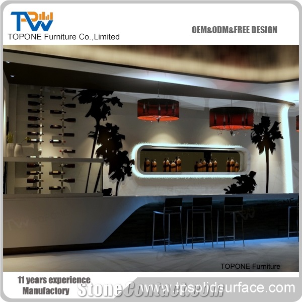 Half Round Blue Color Led Lighted Artificial Marble Stone Home Bar Counter Tops, Interior Stone Coffee Restaurant Home Bar Counter Table Tops Design