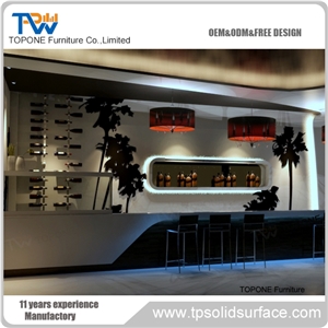 Half Round Blue Color Led Lighted Artificial Marble Stone Home Bar Counter Tops, Interior Stone Coffee Restaurant Home Bar Counter Table Tops Design