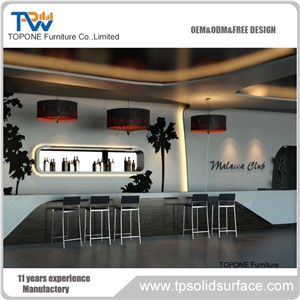 Half Round Blue Color Led Lighted Artificial Marble Stone Home Bar Counter Tops, Interior Stone Coffee Restaurant Home Bar Counter Table Tops Design