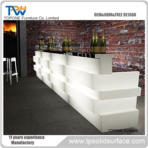 Half Round Blue Color Led Lighted Artificial Marble Stone Home Bar Counter Tops, Interior Stone Coffee Restaurant Home Bar Counter Table Tops Design