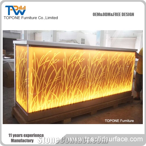 Led Lighted Black Countertop Night Club Wine Drink Bar Counter Tops Design, Artificial Marble Stone Restaurant Bar Counter Tops Stone Furniture Oem