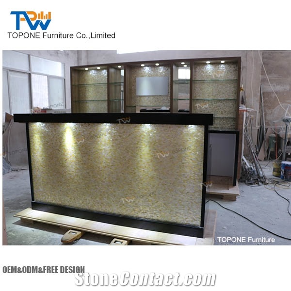 Solid Surface Marble Top Led Lighting Home Nightclub Juice Coffee Wine Bar Drinking Counter Desk Tops with Back Wine Cabinet Design Oem Furniture