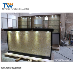 Solid Surface Marble Top Led Lighting Home Nightclub Juice Coffee Wine Bar Drinking Counter Desk Tops with Back Wine Cabinet Design Oem Furniture