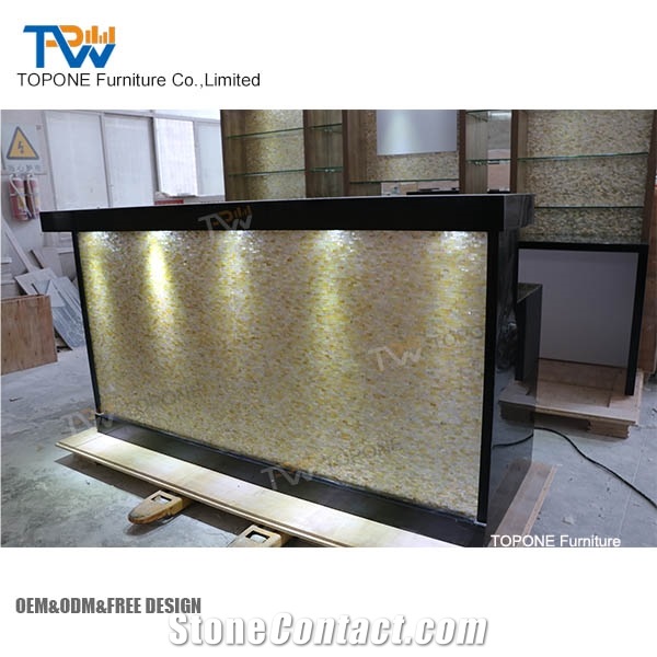 Solid Surface Marble Top Led Lighting Home Nightclub Juice Coffee Wine Bar Drinking Counter Desk Tops with Back Wine Cabinet Design Oem Furniture