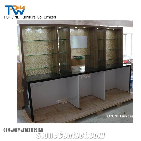 Solid Surface Marble Top Led Lighting Home Nightclub Juice Coffee Wine Bar Drinking Counter Desk Tops with Back Wine Cabinet Design Oem Furniture