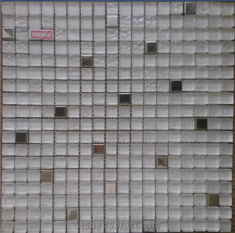 Super White Crystal Glass Mix Metal Mosaic Kitchen Bathroom Wall Tile