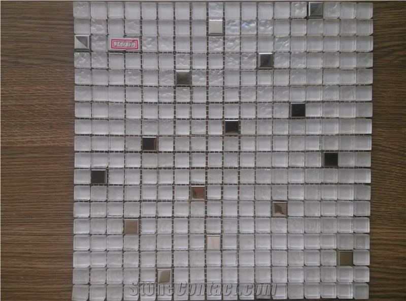 Super White Crystal Glass Mix Metal Mosaic Kitchen Bathroom Wall Tile