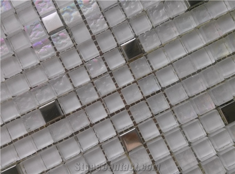 Super White Crystal Glass Mix Metal Mosaic Kitchen Bathroom Wall Tile