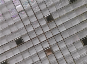 Super White Crystal Glass Mix Metal Mosaic Kitchen Bathroom Wall Tile