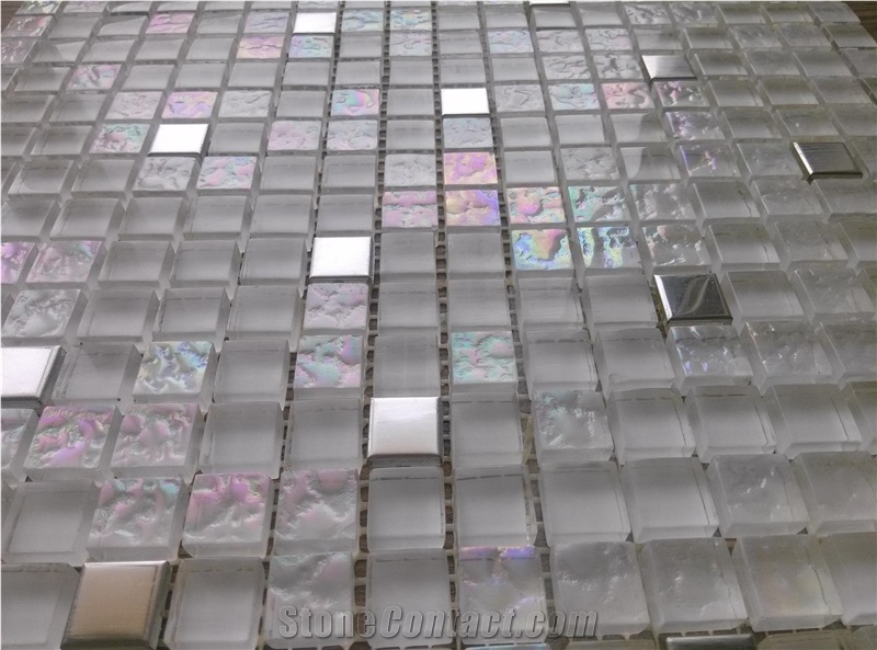 Super White Crystal Glass Mix Metal Mosaic Kitchen Bathroom Wall Tile