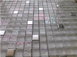 Super White Crystal Glass Mix Metal Mosaic Kitchen Bathroom Wall Tile