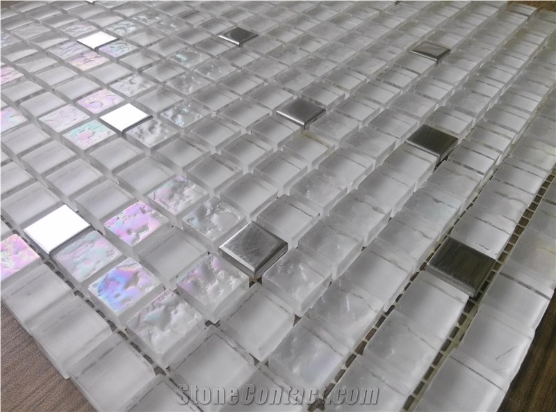 Super White Crystal Glass Mix Metal Mosaic Kitchen Bathroom Wall Tile