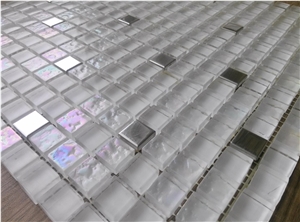 Super White Crystal Glass Mix Metal Mosaic Kitchen Bathroom Wall Tile