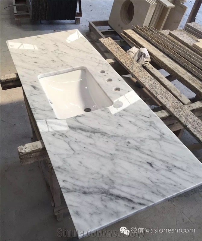 Bianco Carrara White Marble Polished Vanity Tops/ Italy Carrara White Marble Bathroom Tops/White Marble Bathroom Tops/Good Price Carrara White Tops