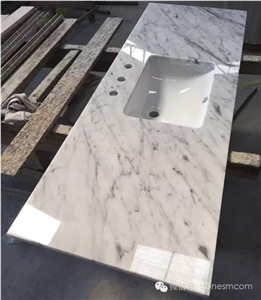 Bianco Carrara White Marble Polished Vanity Tops/ Italy Carrara White Marble Bathroom Tops/White Marble Bathroom Tops/Good Price Carrara White Tops