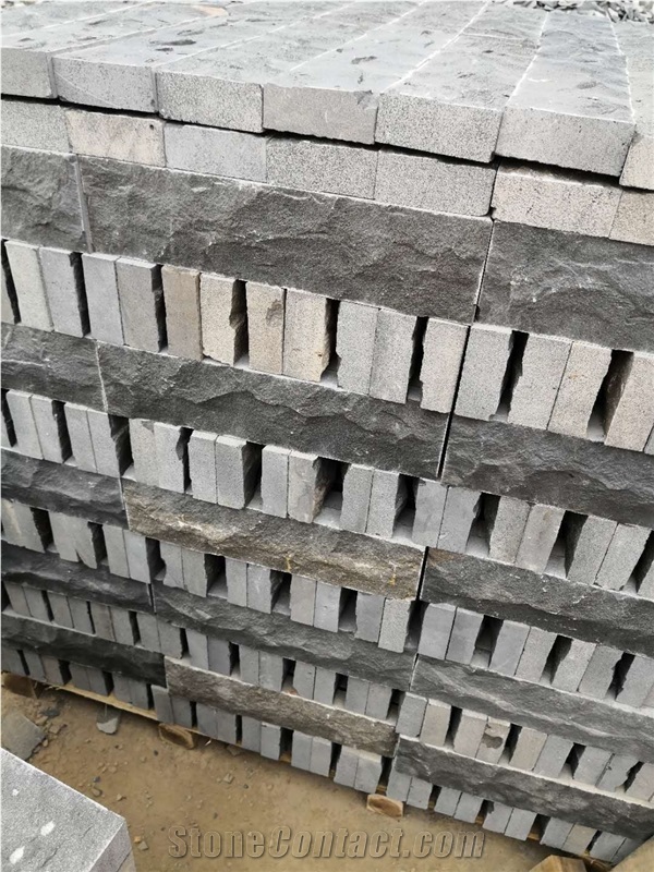 China Black Granite, Hainan Black Granite Mushroomed ,Bush-Hammered Stone
