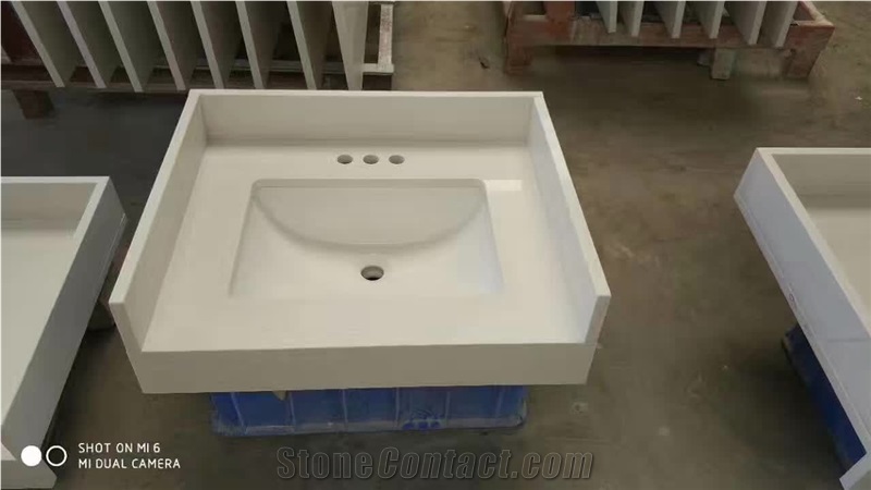 Artificial Calacatta White Quartz Marble Stone Vanity Top,Bathroom Countertops,Engineered Stone Faux Marble Bath Top for Hotel Project