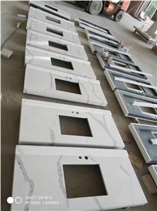 Artificial Calacatta White Quartz Marble Stone Vanity Top Hotel Design,Bathroom Countertops,Engineered Stone Faux Marble Bath Top