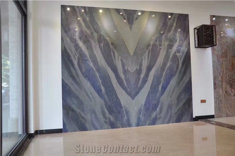 Azul Do Mar Quartzite Polished Machine Bookmatched Cutting Walling Background,Brazil Blue Quartzite Tile Panel Wall