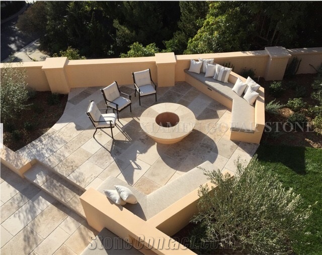 Crema Luna Limestone Beige Seashell Coral Stone Pool Coping Paver Tiles Tumbled Exterior Floor Covering,Machine Cutting Flooring Pattern Gofar