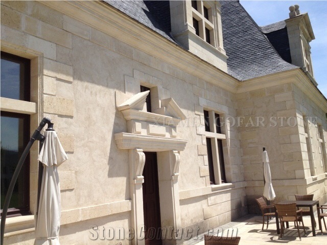 Crema Luna Limestone Beige Seashell Coral Stone Pool Coping Paver Tiles Tumbled Exterior Floor Covering,Machine Cutting Flooring Pattern Gofar
