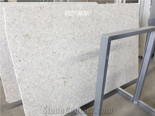 France Beige Limestone Honed Machine Cutting Tiles Panel for Swimming Pool Coping,Lauder Cream Coral Stone for Interior Floor Paving