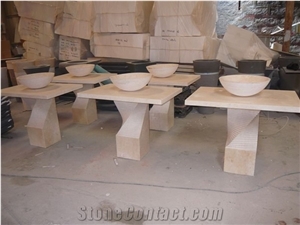 Sunny Beige Marble Pedestal Basin,Wash Bowls for Bathroom with Round Sinks,Vessel Sinks